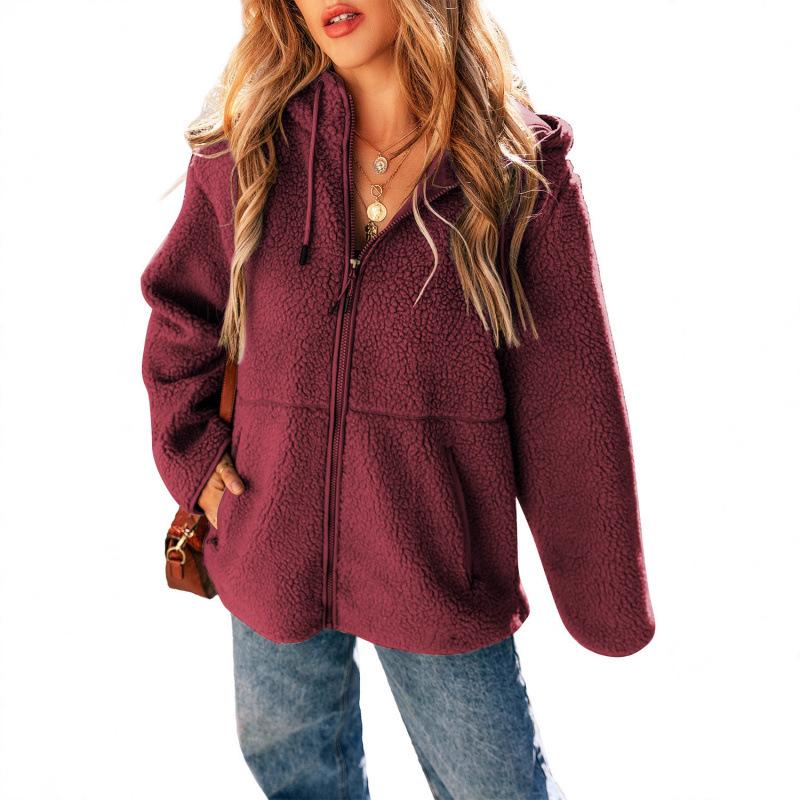 2025 Amazon wish European and American foreign trade autumn and winter new women's clothing casual hooded plush top coat