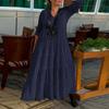 Summer Vacation Maxi Dress for Women V Neck Long Sleeve Solid Color with Ruffle Stitching and Pleated Hem