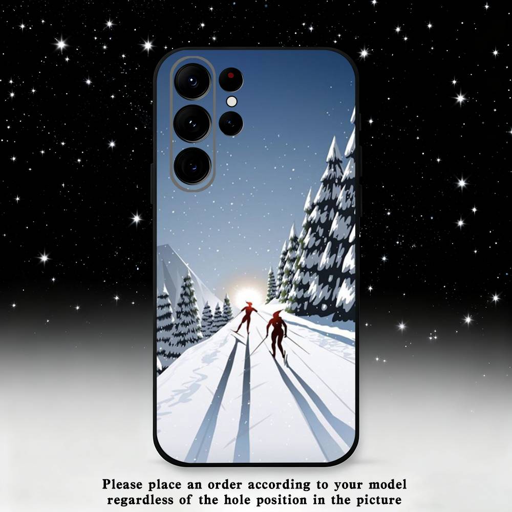 Sport Cartoon Snowboarding Phone Case For Samsung S25,S24,S23,S22,S21,S20,S10,Ultra,Plus,Lite,FE,Soft Silicone Black Cover