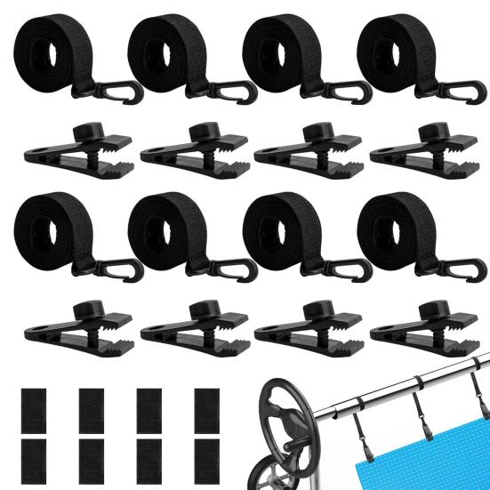 Pool Cover Reel Attachment Kit Universal Pool Solar Cover Straps Clips Adjustable Solar Blanket Fastening Kit with Straps Clips Fasteners