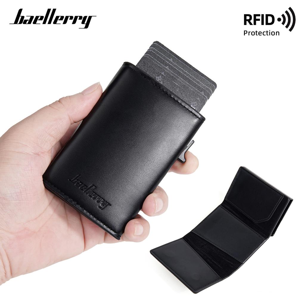 New men's card bag, business RFID automatic card, side push card clip, zipper, magnetic wallet for men