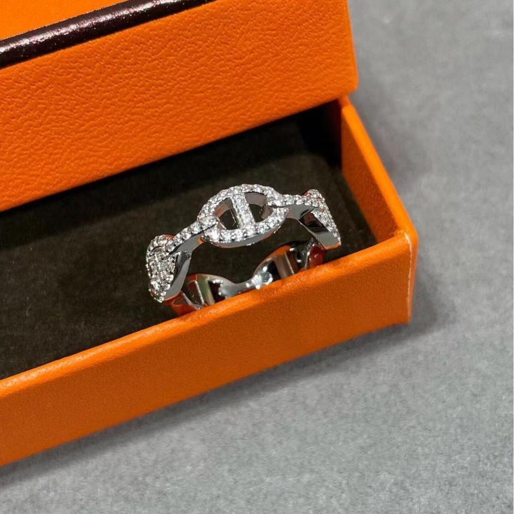 Inel V Gold Versiune Înaltă pentru Femei, Gros, Aur Roz 18k, cu Inel Nas Porc și Diamant de Carbon Înalt Integral - Inel Elegant și Versatil Seria H.