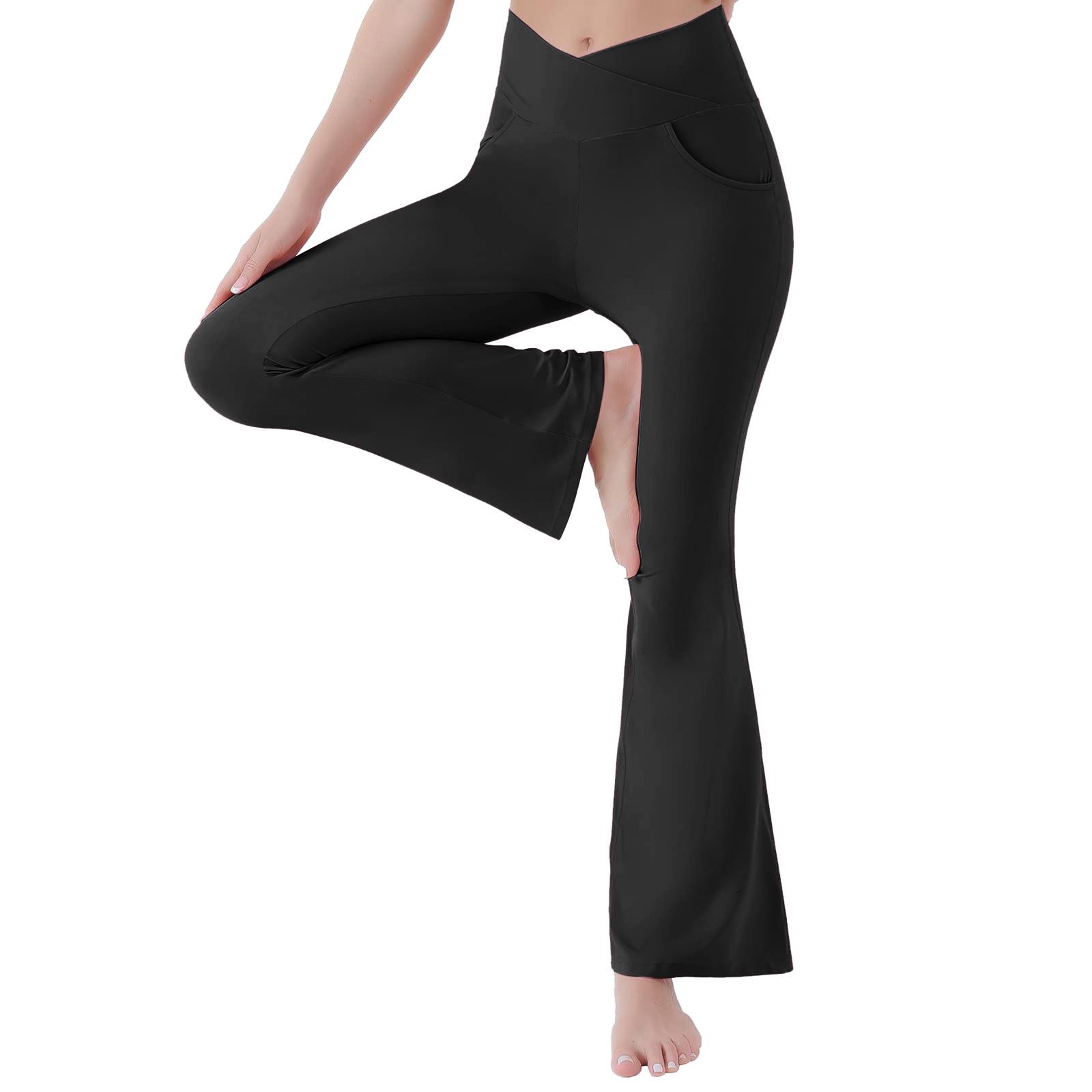 

Women s Cross Waist Yoga Flare Pants - High Waist, Hip-Lifting, Abdomen Control, Elastic Wide-Leg Athletic Wear Small чёрный
