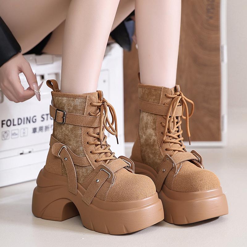Fashion Designer Women's Short Boots New Autumn Winter Suede Leather Chunky Boots Gladiator High Platfom Buckle Goth Boots Mujer Zapatos