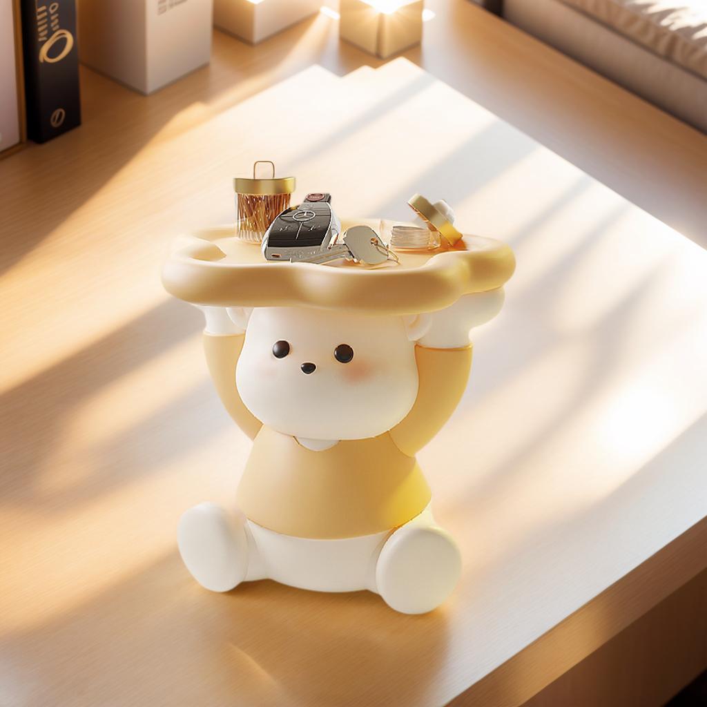 1pc Cute Bear Figurine with Tray,Resin Decorative Storage for Keys,Coins,Small Items, Abstract Design, , Perfect for Living Room, Bedroom, Office