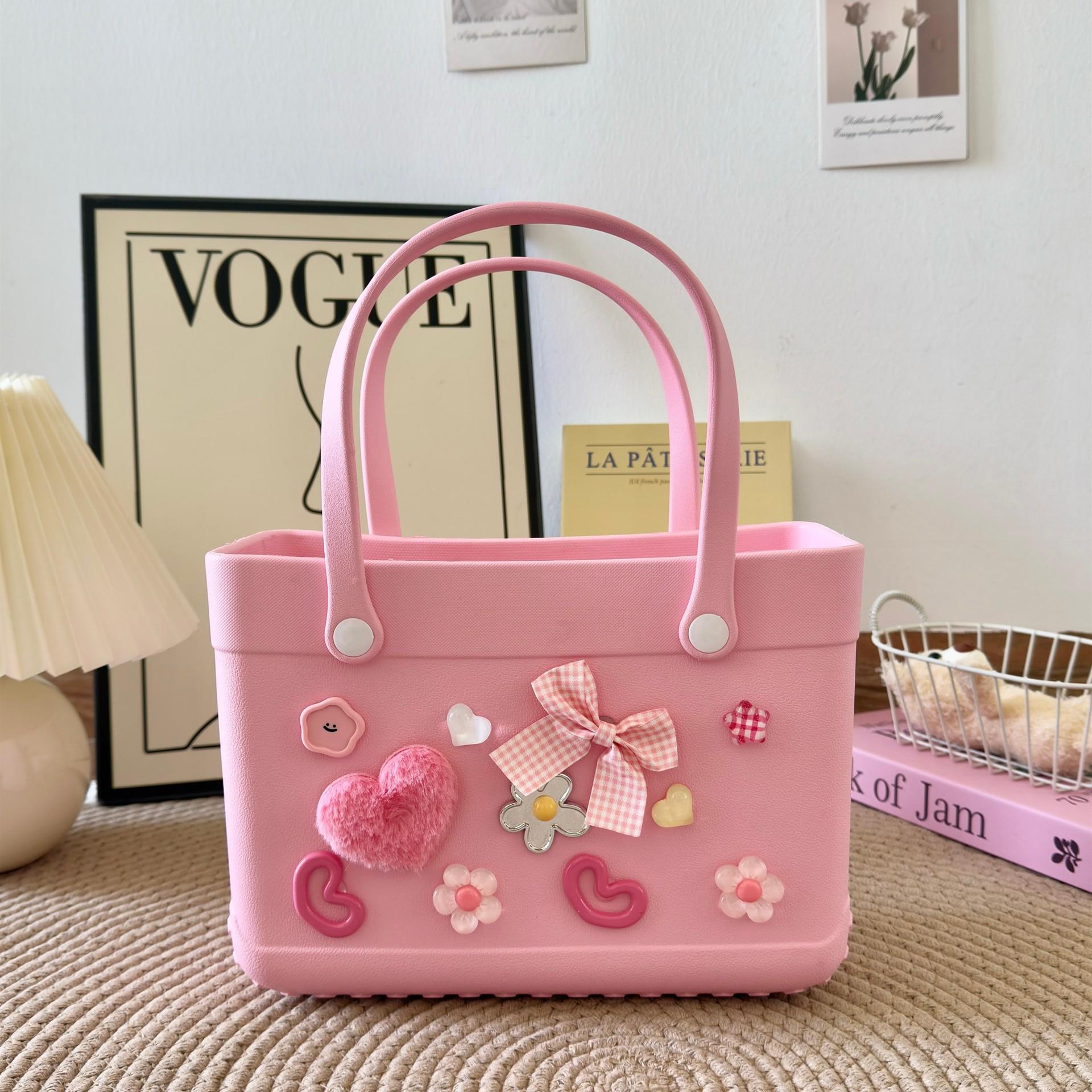 

Large Eva Beach Tote Bag Fashion Mommy Diaper Storage Baskets Summer Rubber Tote bag With accessories handbag Sundries Organizer розовый