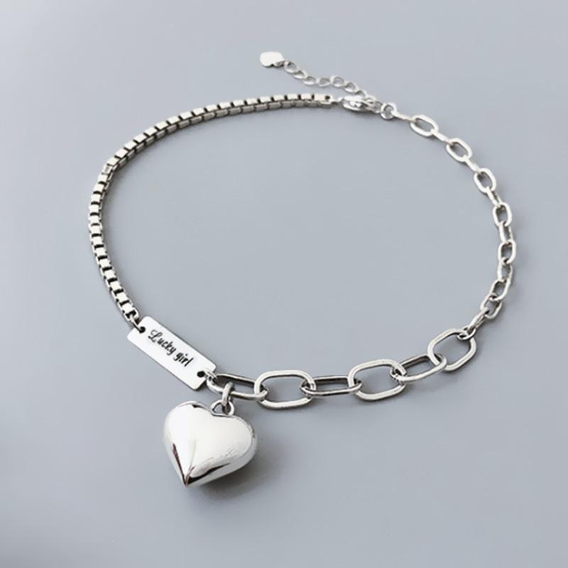 PANJBJ 925 Silve Beads Letters Bracelet for Women Girl Gift Punk Good Luck Simplicity Jewelry