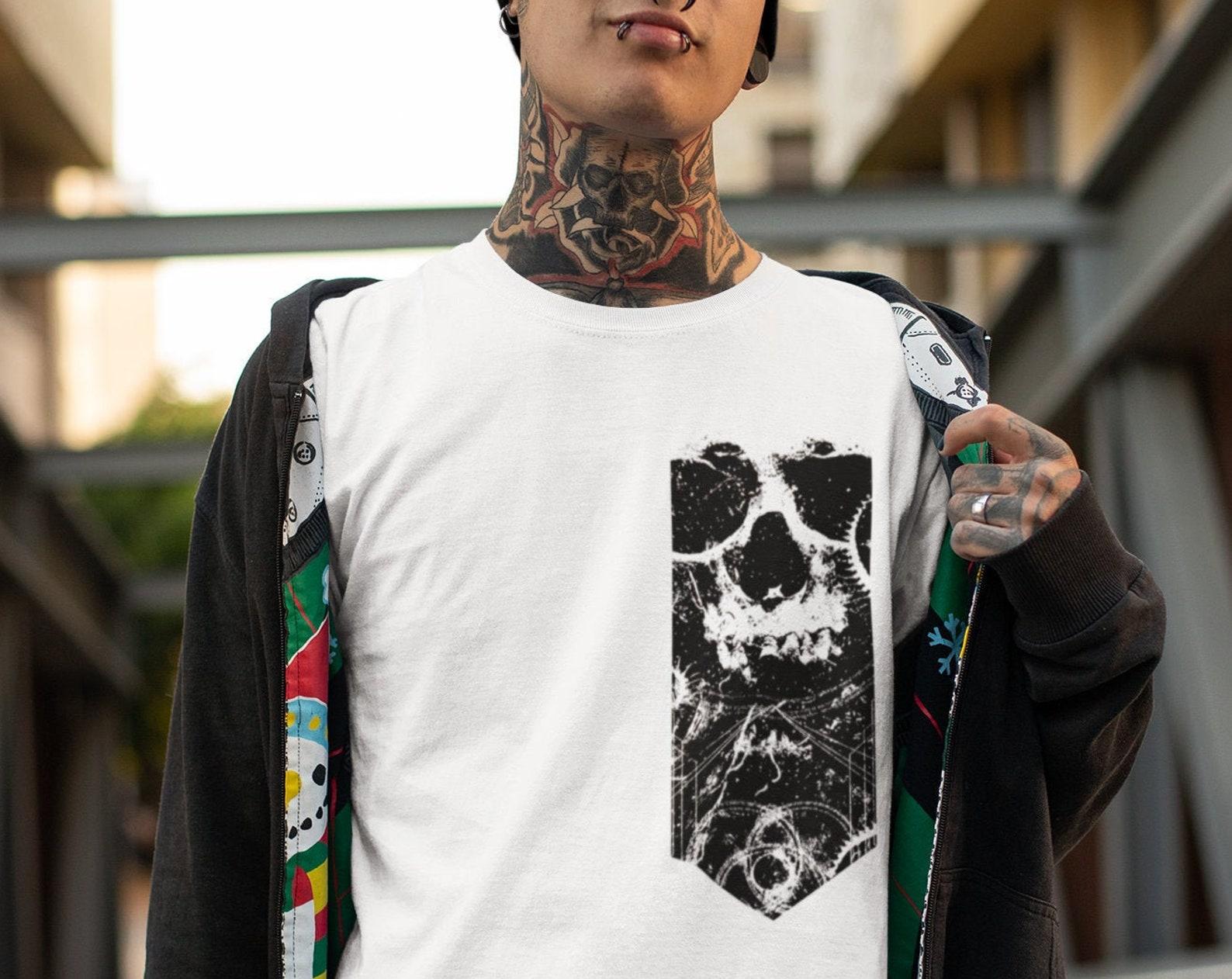 Black Skull T-Shirt/ Unisex T-Shirt/ Black T-Shirt/ Wiccan Gothic Dress/ Pagan/ Afterlife/ Alternative Dark T-Shirt/ Black Skull on White/ L