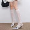 Mesh Bowknot Calf Stockings for Women Vintage Solid Color Summer Breathable Long Socks Sweet Girls Knee High Fishnet Pile Socks