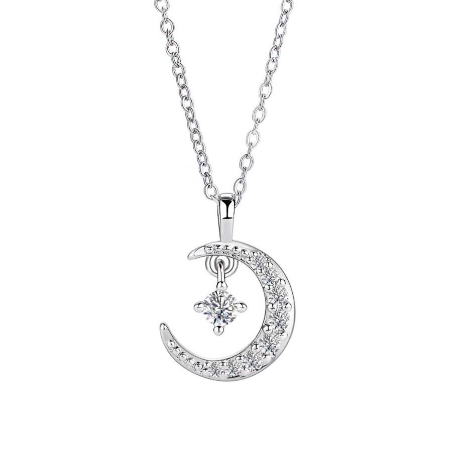 Korean Style Zircon Moon & Star Necklace - Simple, Elegant & Fresh Design