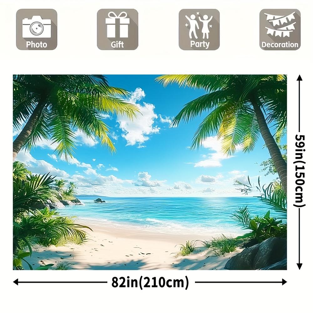 2D Flat Banner 2D Flat Banner 1 Piece Large Tropical Beach Background - Turquoise Sea  Palm Trees and White