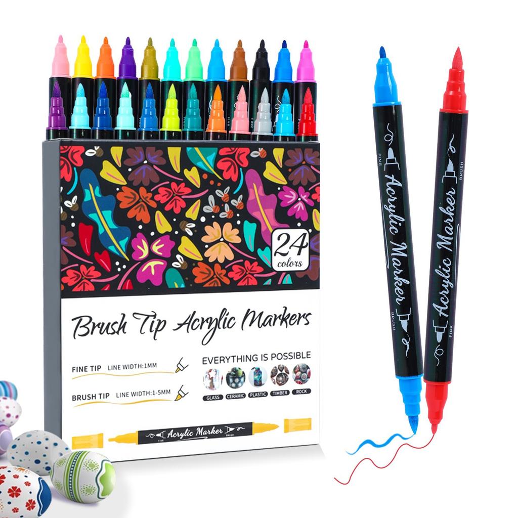 Acryl Verf Markers Waterdicht Dubbele Tip Acryl Verf Pennen met Kwast en Fijne Tip Markers Set voor Papier DIY Knutselprojecten Maken