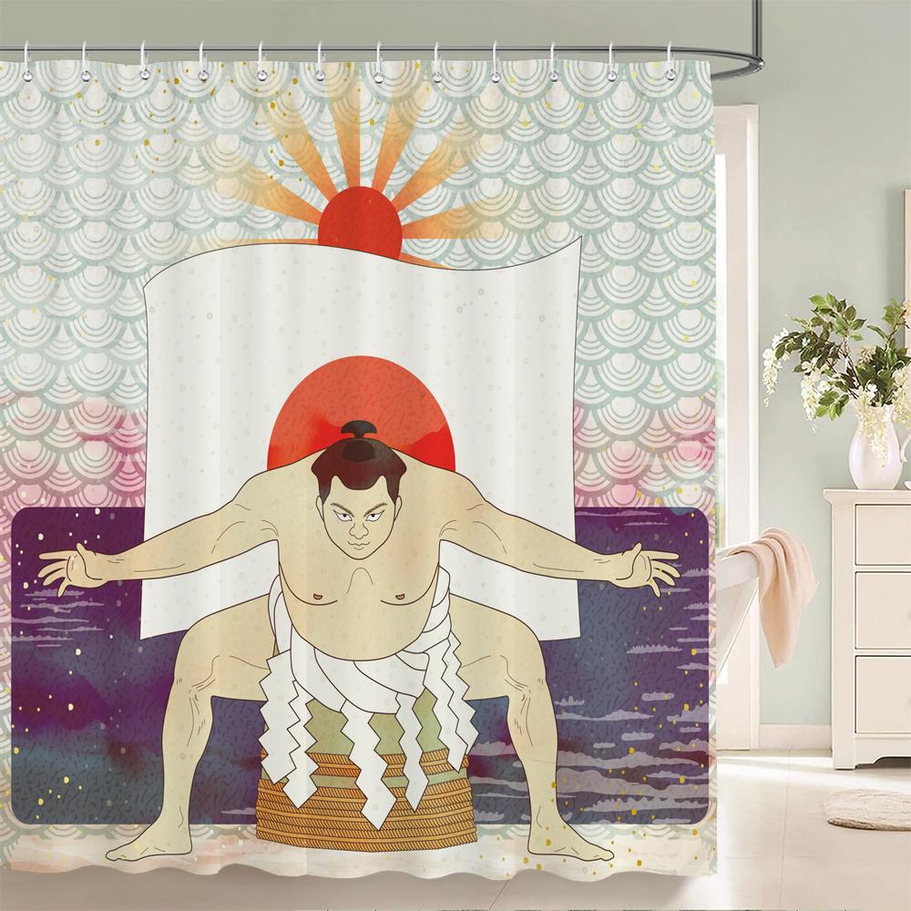 Japanese-style Shower Curtain 3d Ink Painting Bathroom Curtain Waterproof  With Hooks 180*240CM Shower Curtain Polyester Fabric