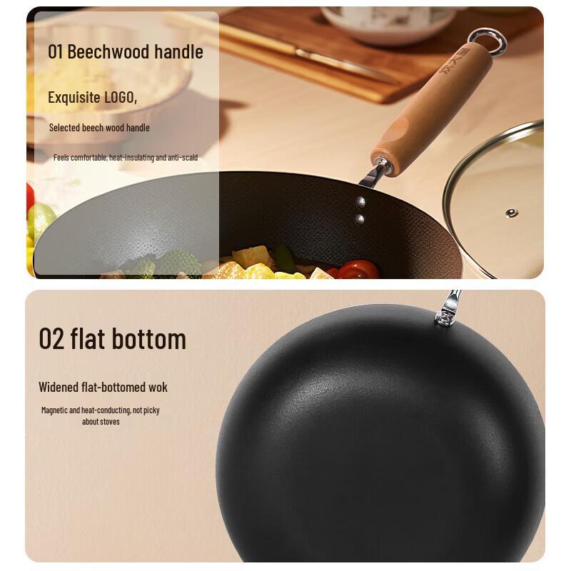 COOKER KING 28cm Nitrided Iron Flat-Bottom Wok