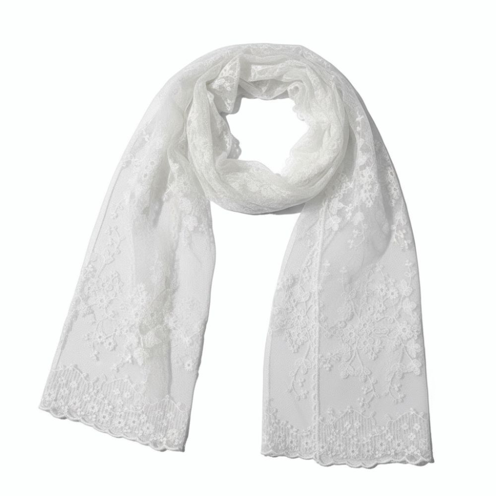 Retro Embroidered Flower Lace Scarf Lightweight Breathable Mesh Female Headscarf Long Silk Scarf Spring