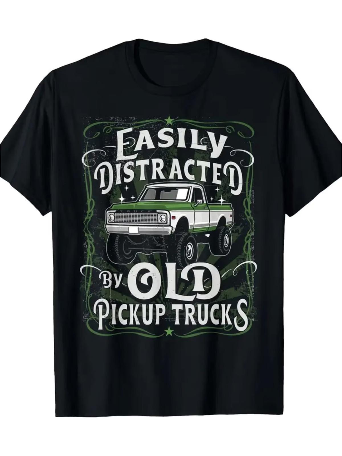 Vintage Pickup Truck Graphic Cotton T-Shirt - Soft Breathable Crew Neck Tee Suit 2XL
