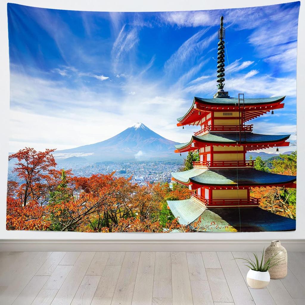 Japanese Pink Sakura Tapestry Cherry Blossoms Mountain Fuji Japan Wall Hangings Tapestry for Bedroom Living Room Dorm Home Decor