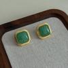 Minimalist retro amethyst beeswax turquoise jade stud earrings French commuter temperament earrings square colorful treasure versatile earrings