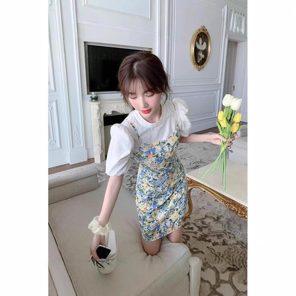 2024 Sommer Schlankmachend Floral Petite Damen Zweiteiliges Kleid Set