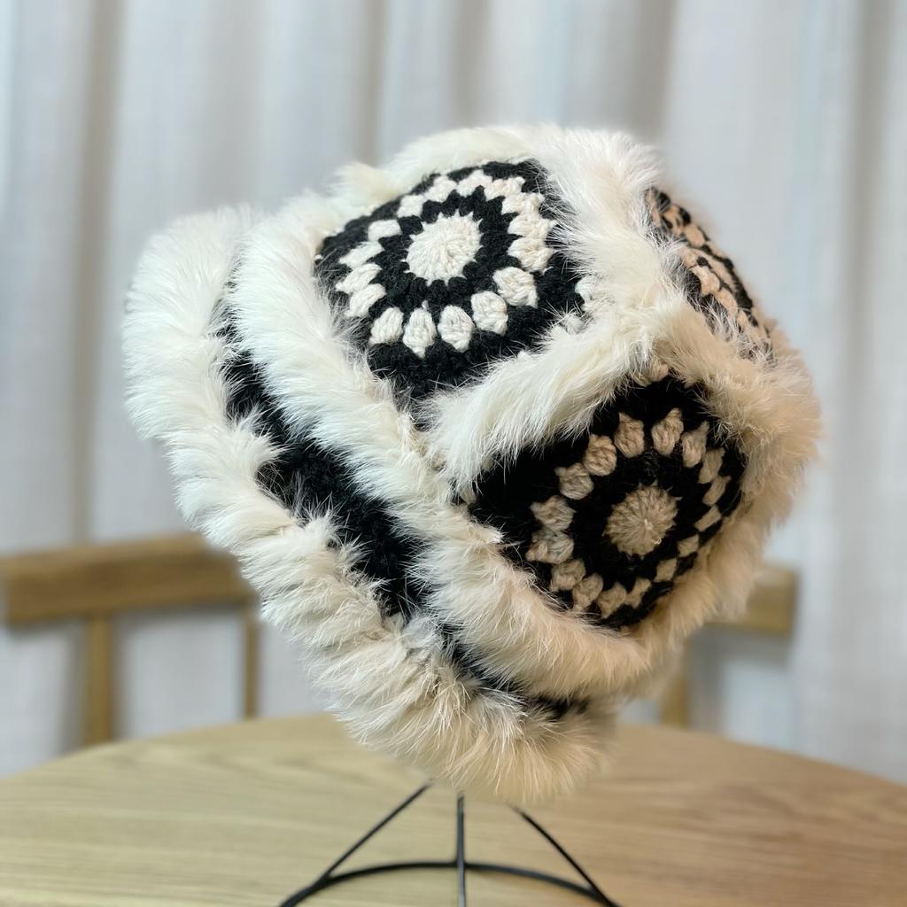Rabbit Fur Handmade Plush Hat for Women In Autumn and Winter Furry Tiger Head Lion Hat Cute Little Woolen Fisherman Hat Showing Face