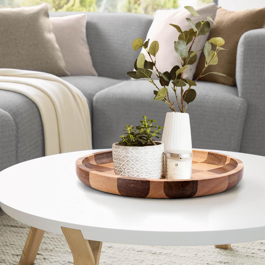 TJ POP Round Acacia Natural Wood Set of cutting tray with lacquer Suitable for direct food Perfect for everyday use and commercial Easy to Tray,