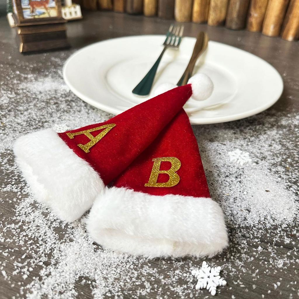 Christmas Decorations: Christmas Hats, Christmas Lollipop Caps, Christmas Hat Knife And Fork Covers, Wine Bottle Caps, Decorative Items