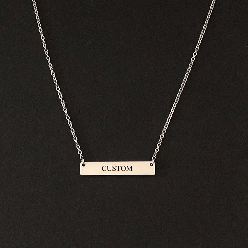 Engraving Personalized Square Bar Custom Necklace Stainless Steel Pendant Necklace Gold 3 Colors Women/Men Custom Gift