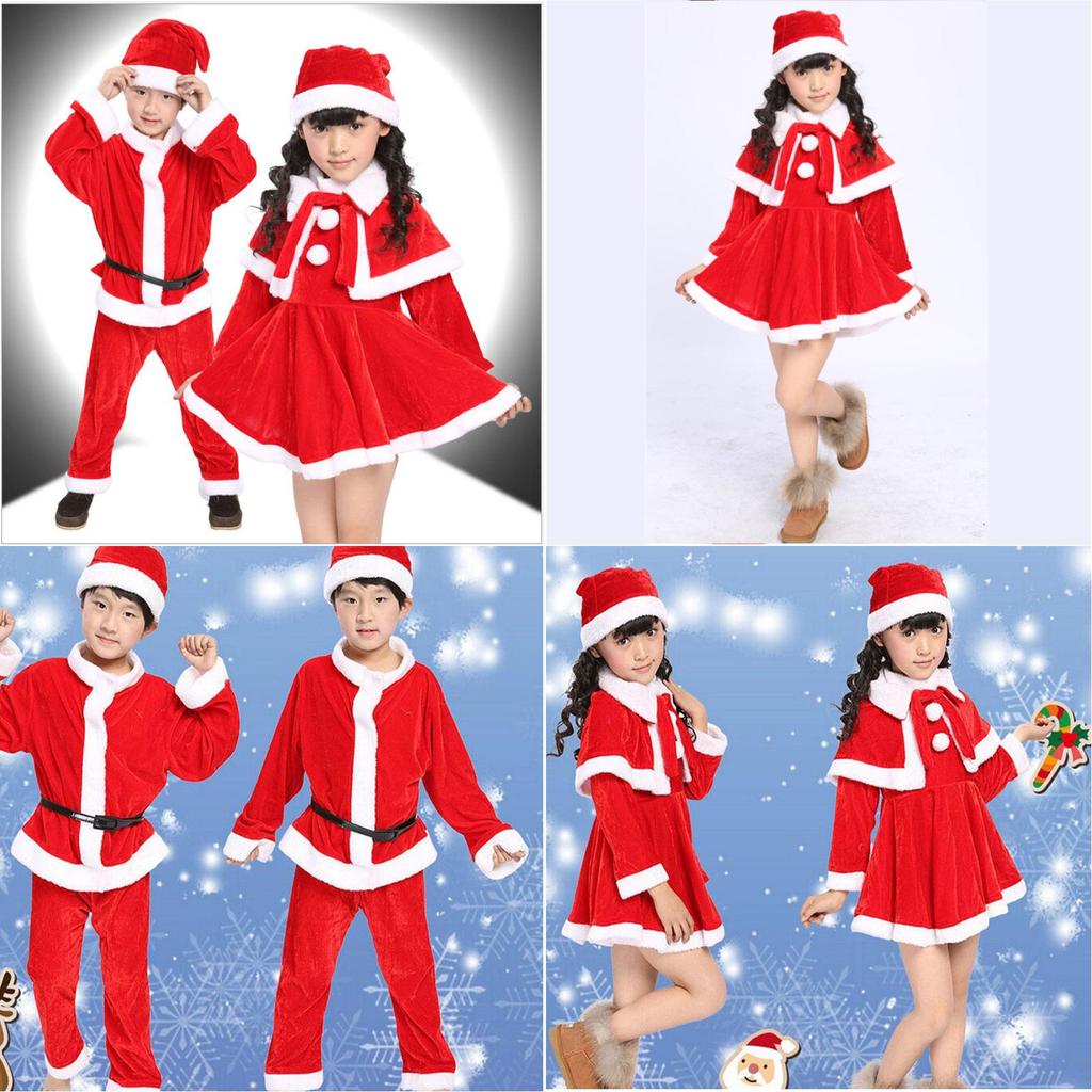Soft Cotton Blend Children's Christmas Apparel Red Santa Suit For Boys And Girls