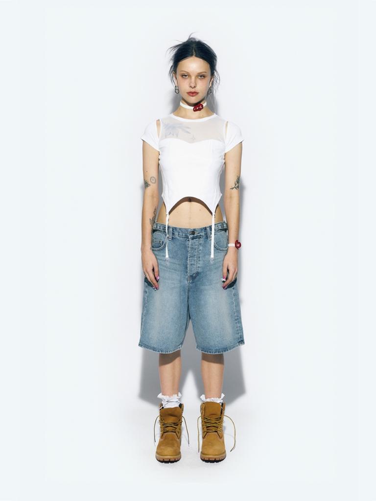 ASIF CALIE Corset Mesh T-Shirt White