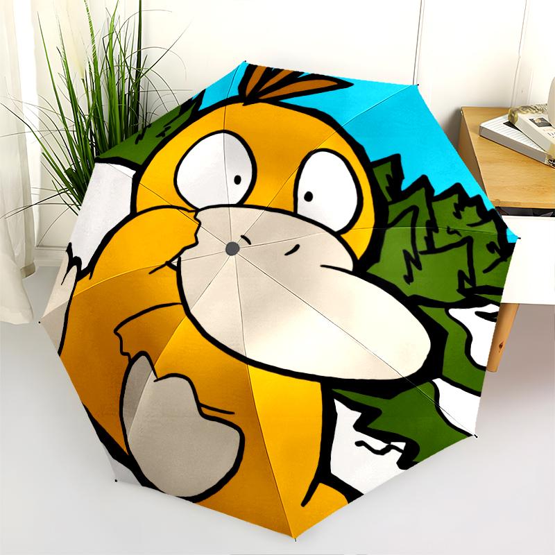 Psyduck Cartoon Pattern, Automatic Folding Umbrella, Portable and Foldable Design, 8 Ribs, a Christmas or Birthday Gift.
