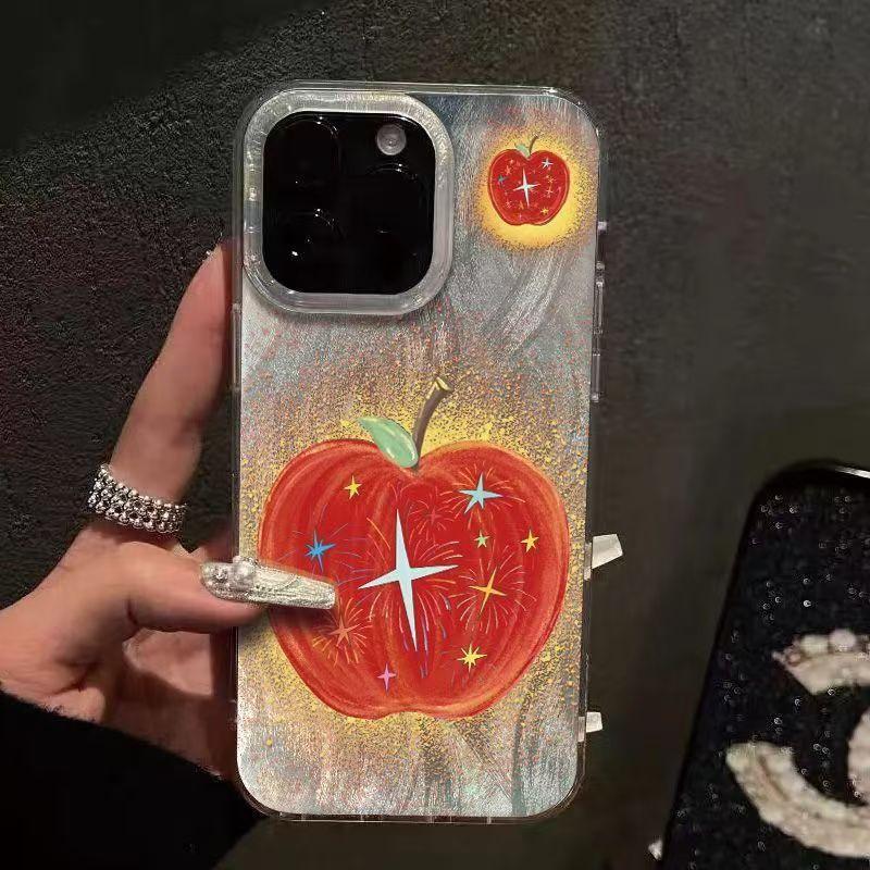 INS Цветной Чехол для Телефона с Рисунком Красного Яблока и Звезд Для Iphone 17 Air 16 16e 17e 15plus 14 13 12 11 Pro Max Y2K Ударопрочный Жесткий Чехол iphone 13 ProMax