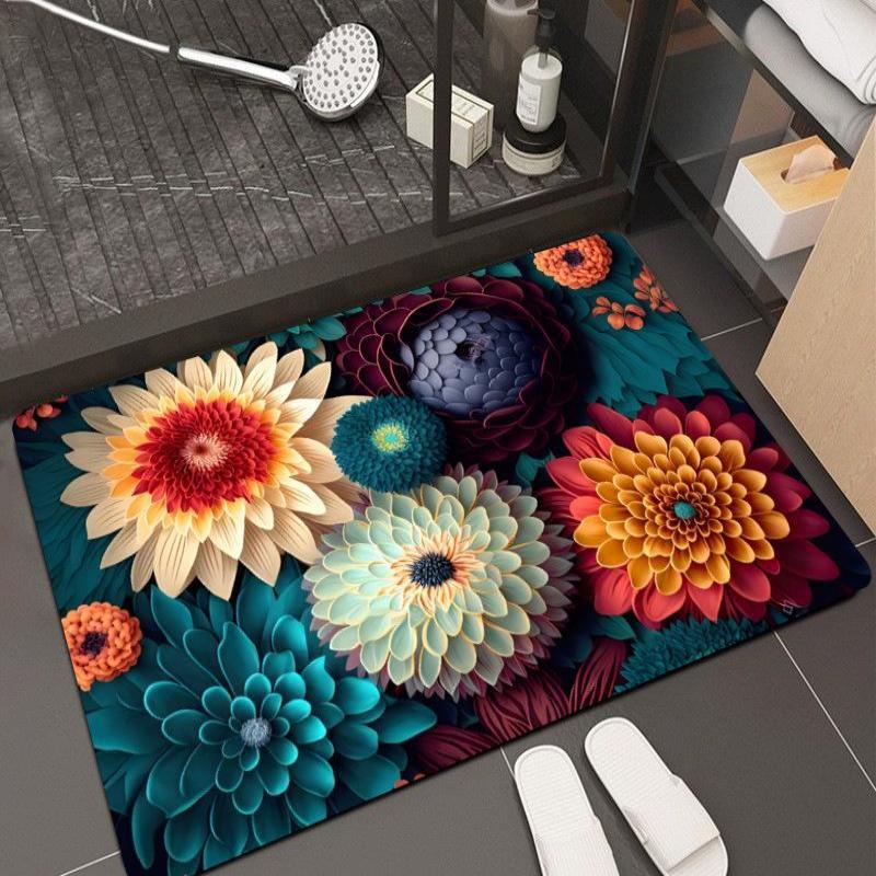 Floor Mat New Three-Dimensional Plant Flower Home Bathroom Bathroom Absorbent Carpet Non-Slip Mat