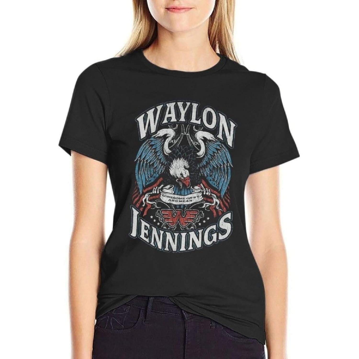 

Women Slim-Fit Short-Sleeve Crewneck T-Shirt Waylon Jennings Cotton Tee Street Fashion XXXXXL чорний