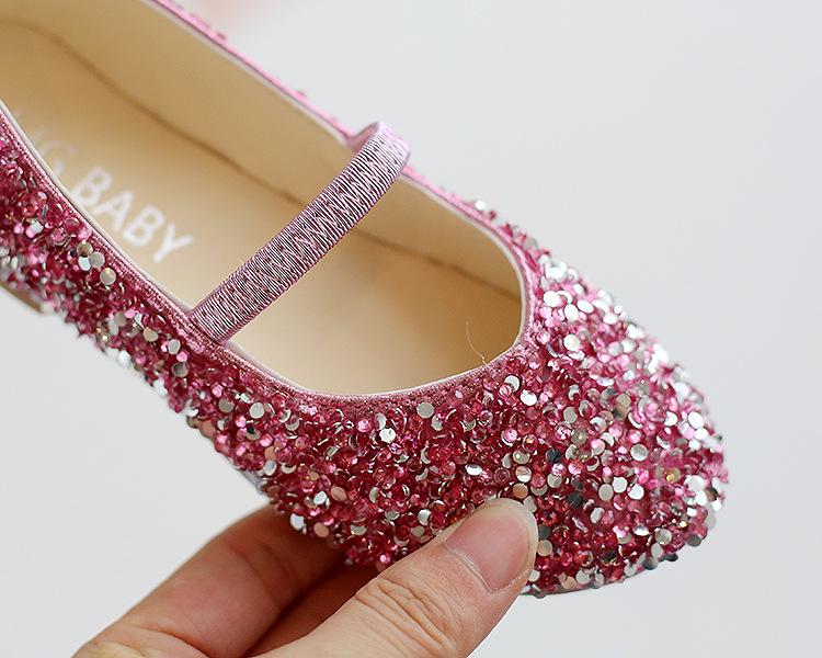 Sequined Princess Pointed-Toe Leather Shoes for Girls