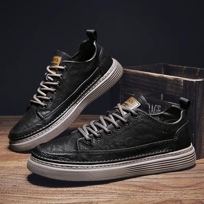 Four Seasons Versatile Casual Board Shoes Men's Low-top Leather Casual Shoes Black Lace-up Retro Daily Workwear Men's Shoes Autumn and Winter