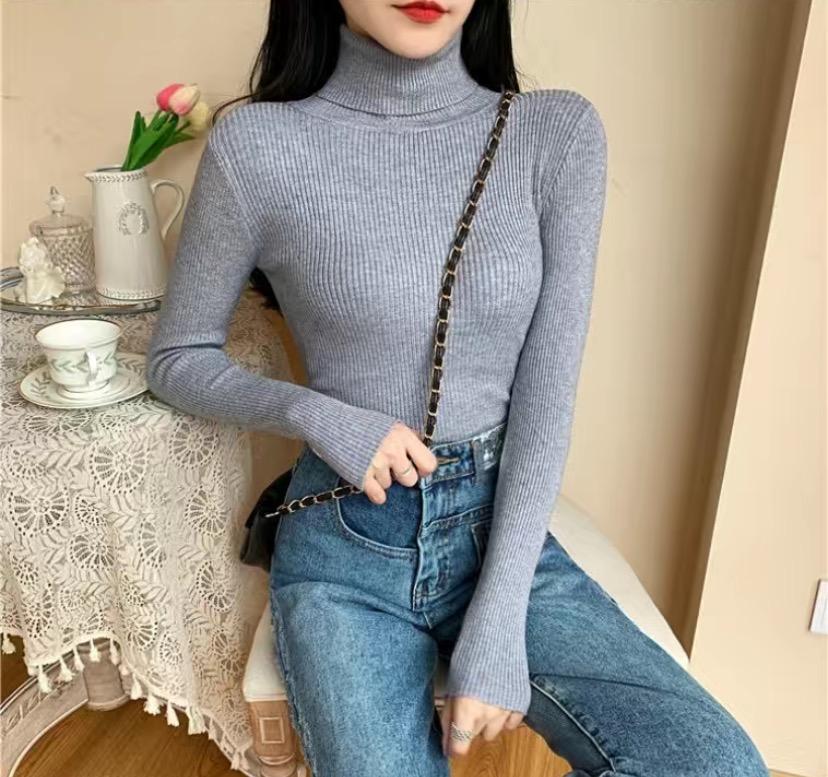 Casual Solid Basic Knitted Blouse Women Elegant Turtleneck Long Sleeve Tunic Auturm Bottoming Pullover Tops  new