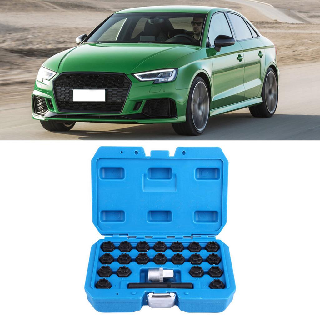 22 Pcs Alloy Steel Anti Theft Screw Sleeve Locking Wheel Nut Key Socket Set