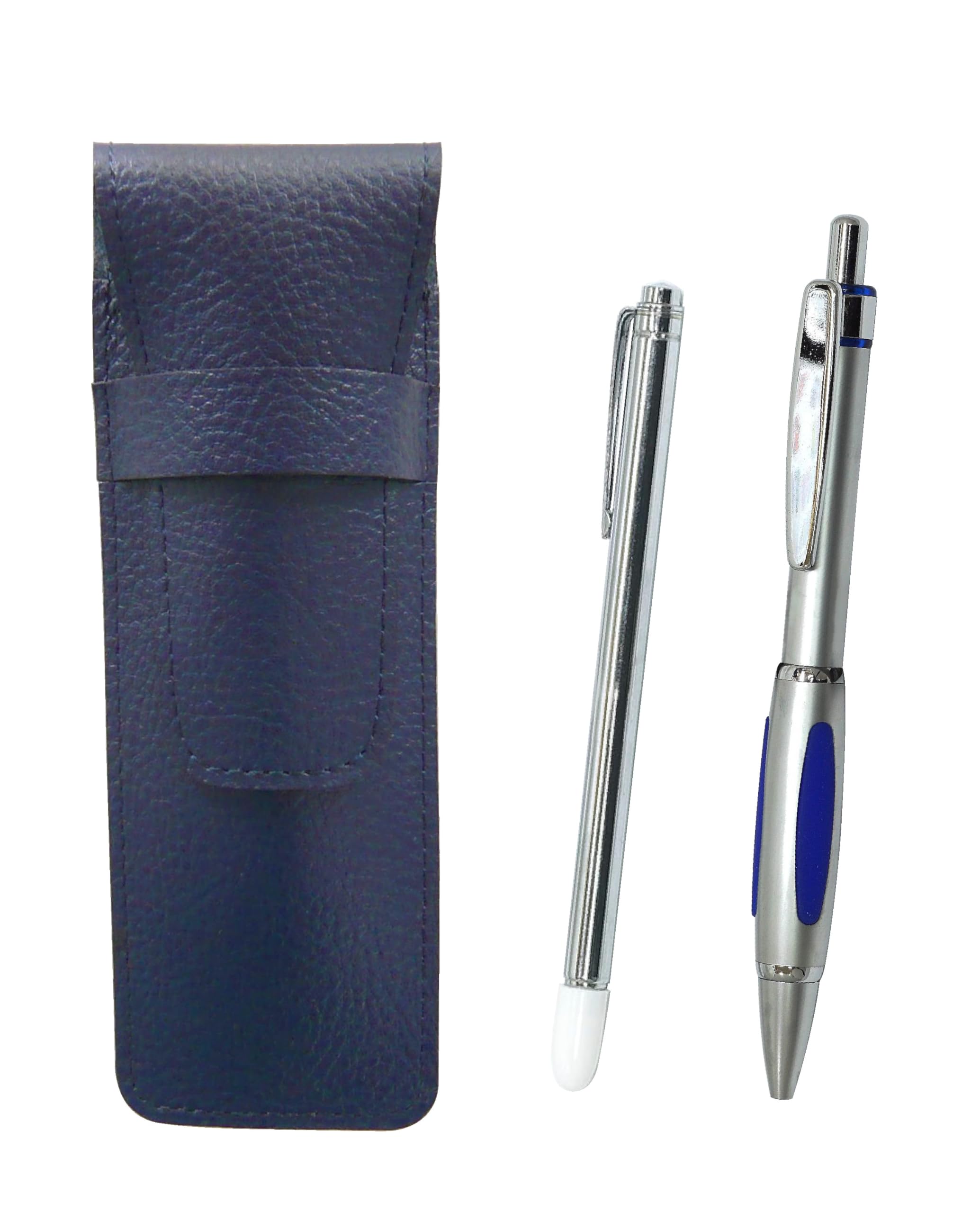 

Blue grained leather pen metal pointer and Metal Scorpion Shocking ballpoint pen silver case, set, SASL-701S-B989A-S