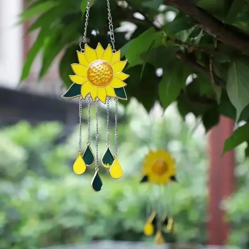 1 Pcs Outdoor Yard Garden Decoration Ornament Sunflower Boat Wind Chimes Pendant Metal Window Windchimes Hanging Ornaments Home