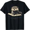 Cute Otter Wearing Glasses Reading Book Librarian Teacher T-Shirt