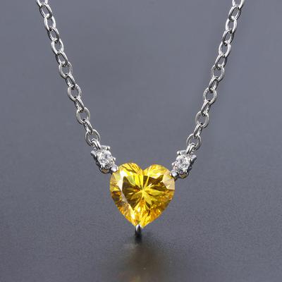 Schmuck Temperament Schlüsselbeinkette Farbiger Schatz Hochkarätiger Diamantsimulant Gelber Diamant 9 * 9 Herzanhänger Halskette Damen