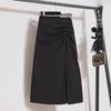 Hochwertiger schwarzer Schlitzrock für Damen – mittellang, hohe Taille, schmale Passform für Frühling und Herbst 2024