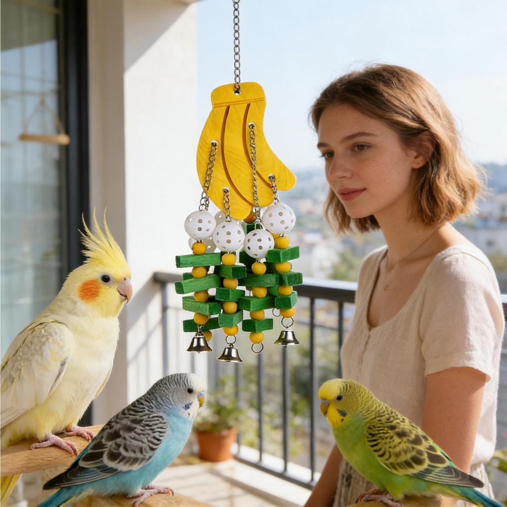 Fodertickor för fåglar Banandesign Interaktivt Bitlek Träfågelbur Leksaker för Nymfkakadua Kärlekspapegoja Näbbvård Stress