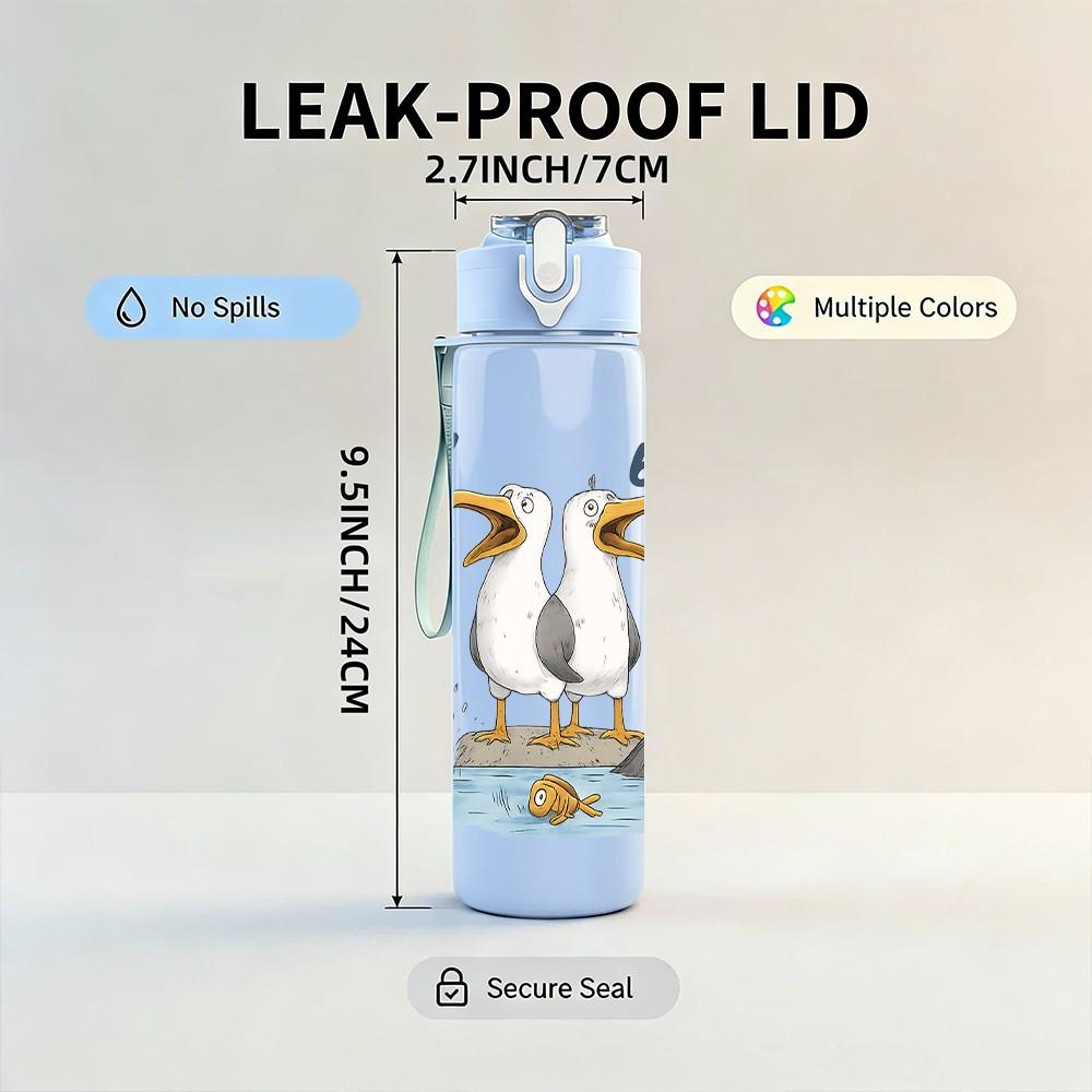 1PC Geese Number Six Seven Print 750ml Color Plastic Sports Water Bottle Leakproof Flip Straw Lid Suitable for Sports Office Home Use