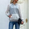 New Fall Women's Pullover Hooded Top Lace Hollow Splicing Sweatshirt with Hoodie