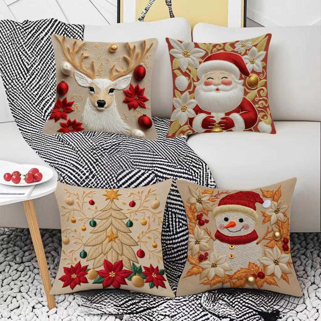 This Christmas-themed Pillowcase Set Includes Four Printed Decorative Pillowcases, Perfect For Festive Decorations Sofas, Beds, Living Rooms, Etc