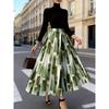 Vacation Style Green and White Abstract Print Midi Skirt for Women Summer Casual High Waist A Line Skirt Trendy Fashion Skirt