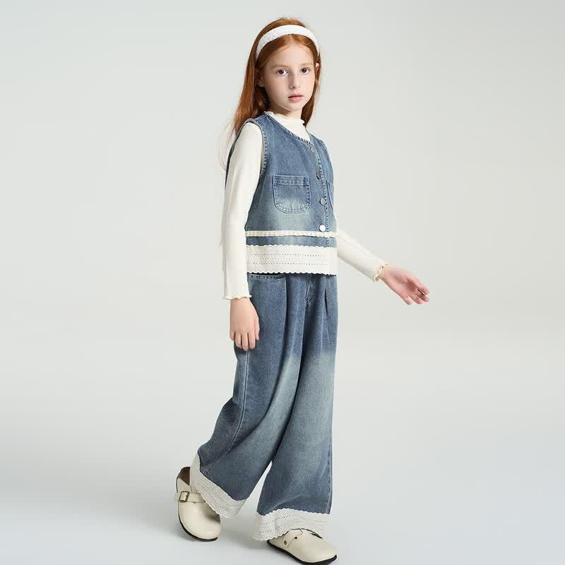 MONTAGE Girls' 2026 Spring Washed Cotton Two-Piece Casual Set