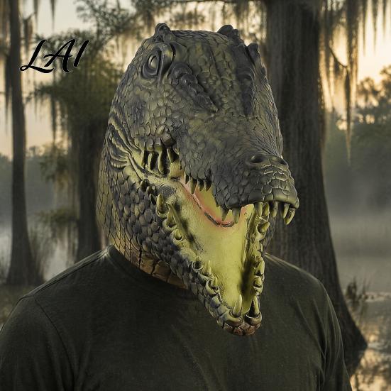 Maschera Comoda a Lunga Indossabilità Realistica Coccodrillo Lattice Testa Intera per Adulti Costume Animale Spaventoso Copricapo Elasticizzato con Prese d'Aria Traspiranti Halloween