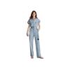 ELLE French Style Denim One-Piece Solid Color Lapel Waist-Defining Loose Jumpsuit Women jumpsuits Denim-Blue EJ47960